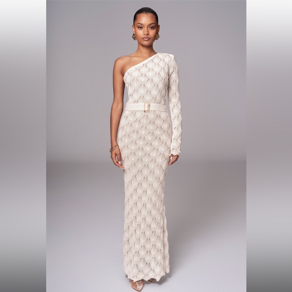 Stone La Costa One Shoulder Dress JLUXLABEL Elegant One-Shoulder Cream Gown